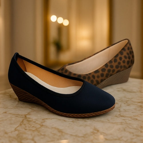 Kit 2 Pares Anabela Feminina Preto e Onça Salto médio Elegante sofisticado Sandália Papete Rasteira Promoção Moda adulta