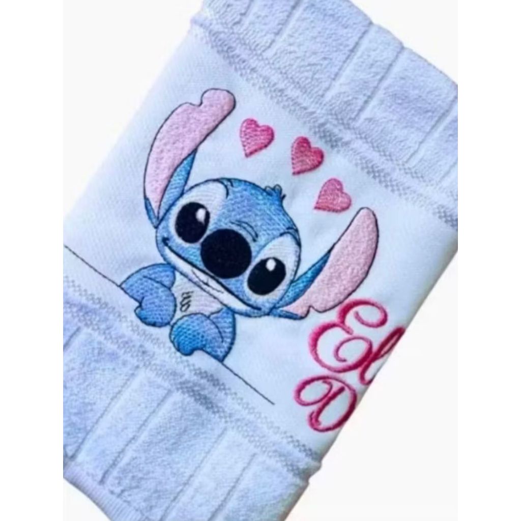 Toalha Lavabo - Bordado Stitch corações personalizada com nome em Oferta na Shopee