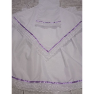conjunto 3 peças saia pano da costa e pano de cabeça umbanda e candomblé acabamento bordado inglês e fita lilas em Oferta na Shopee