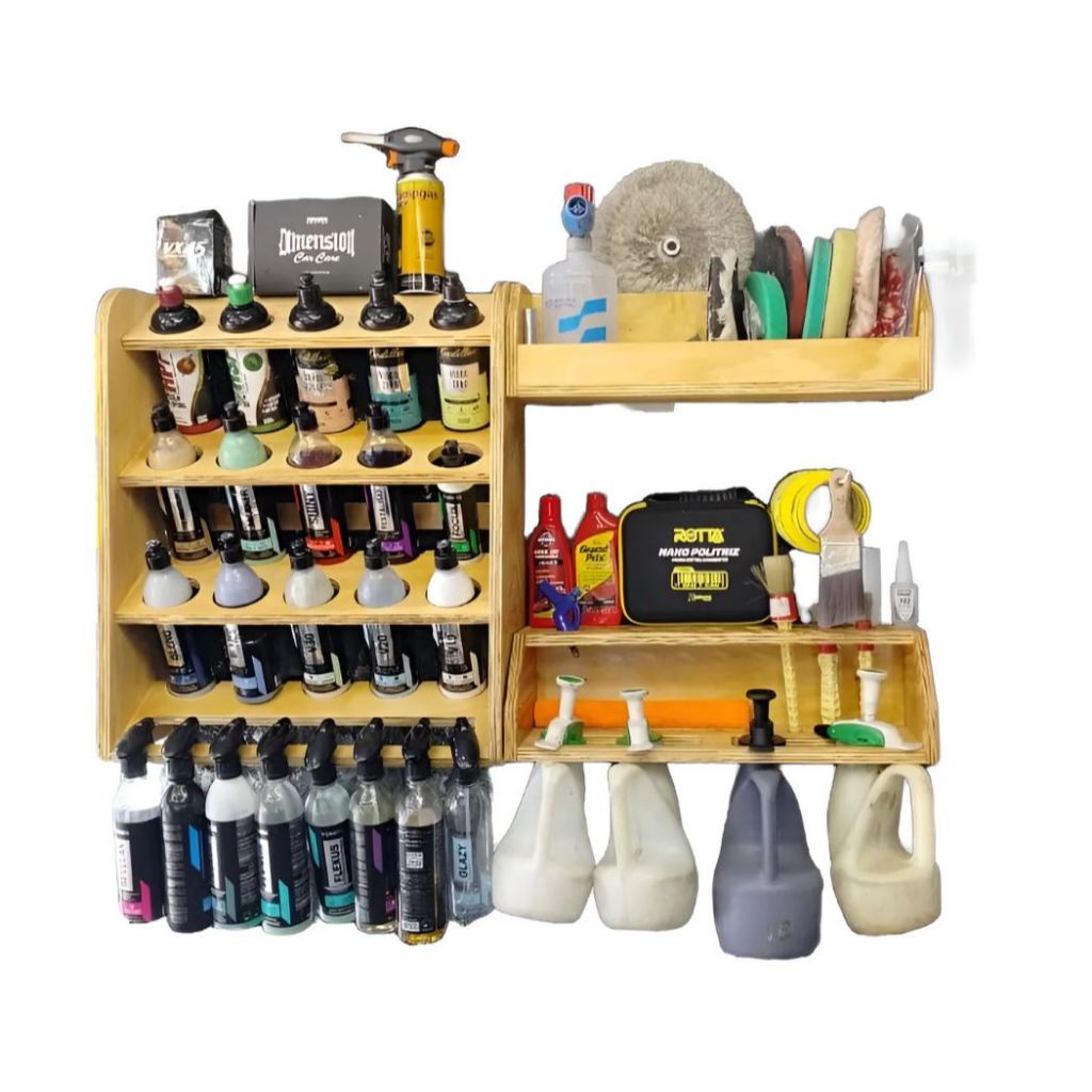 Kit Organizador Suporte para Latas de Spray Borrifadores de 350 a 500ml Linha Detailer Detail Prateleira Boinas Produtos