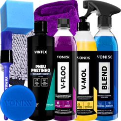 Kit Produto para Lavar Moto Shampoo Desengraxante Pretinho Cera Cristalizadora Vonixx