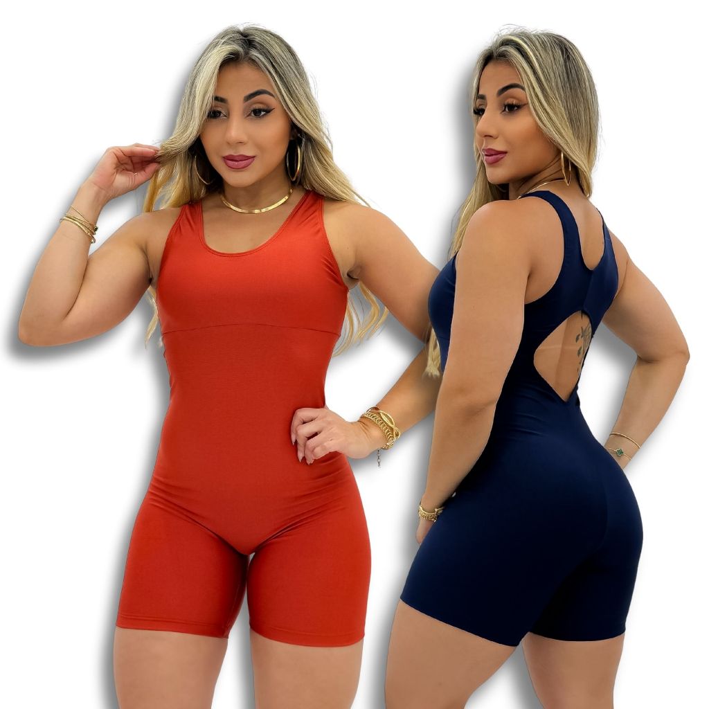 Macaquinho Feminino De Academia Curto Fitness Shortinho Liso