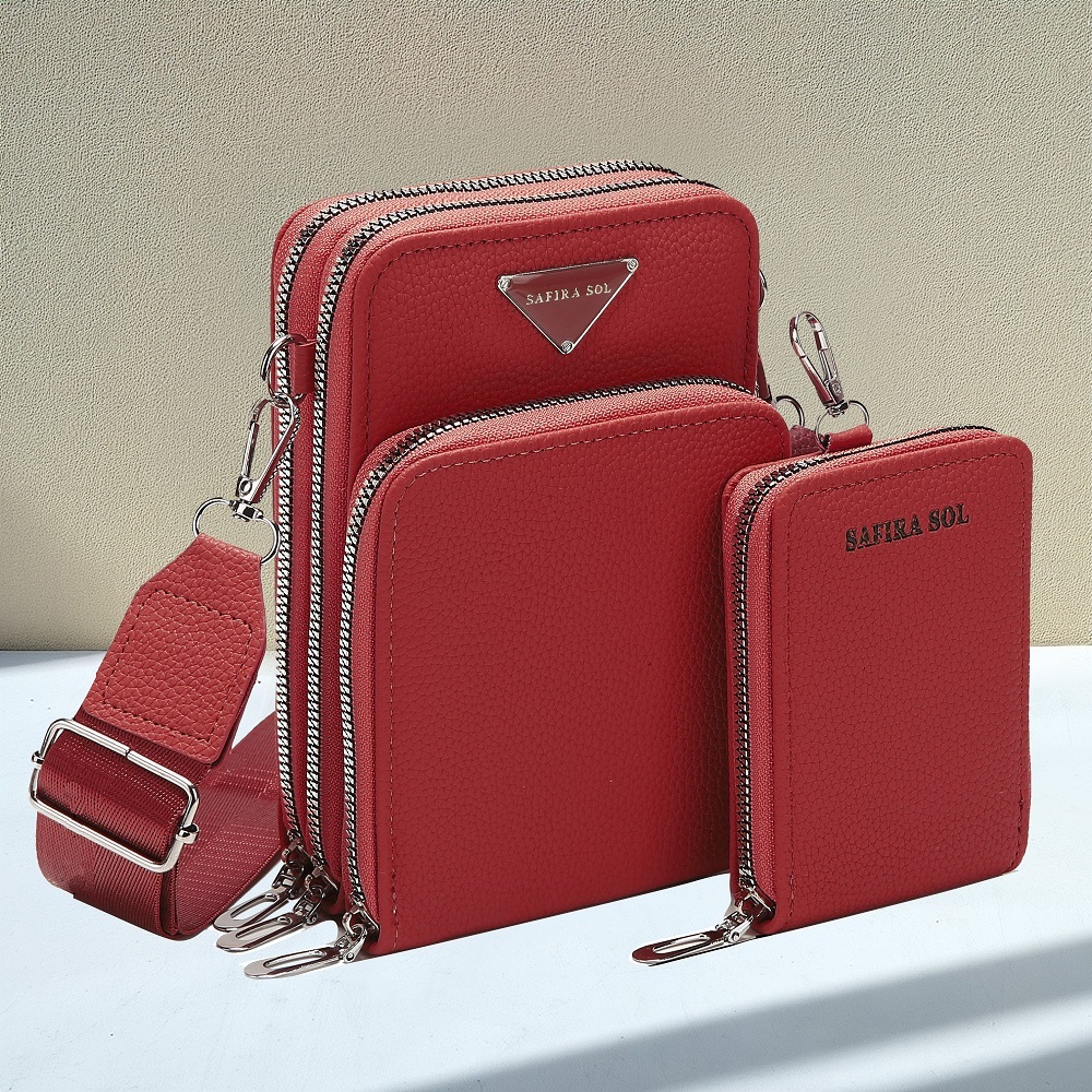 Bolsa Feminina Transversal 3 divisórias Porta Celular com Linda Carteira LT726