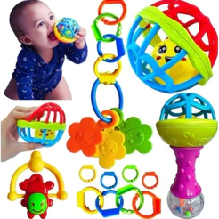 Kit 8 peças Mordedor para Bebe Sensorial Macio com Chocalho Bolinha Mordedor Silicone Baby Ball