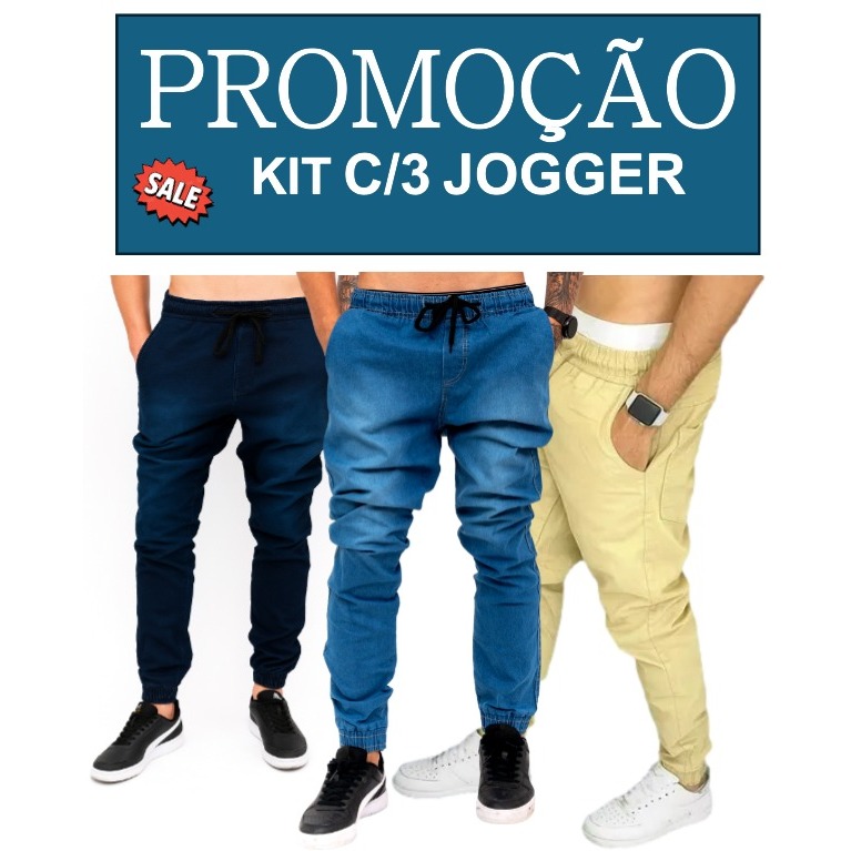 CALÇA JOGGER SLIM MASCULINA  PUNHO ELÁSTICO SARJA OU JEANS