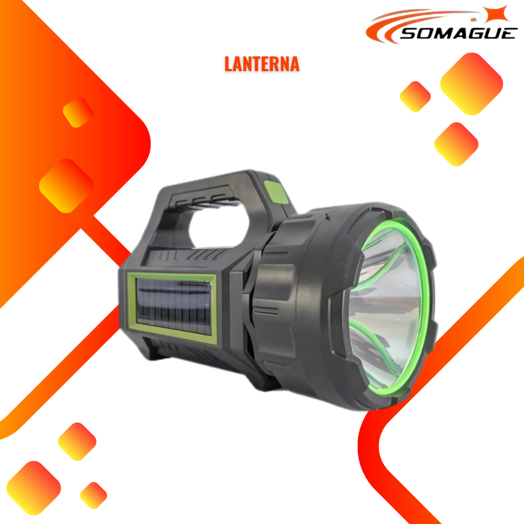 Lanterna Holofote solar Tocha Pescaria  Recarregável  luz Branco 100m Luz de Emergência