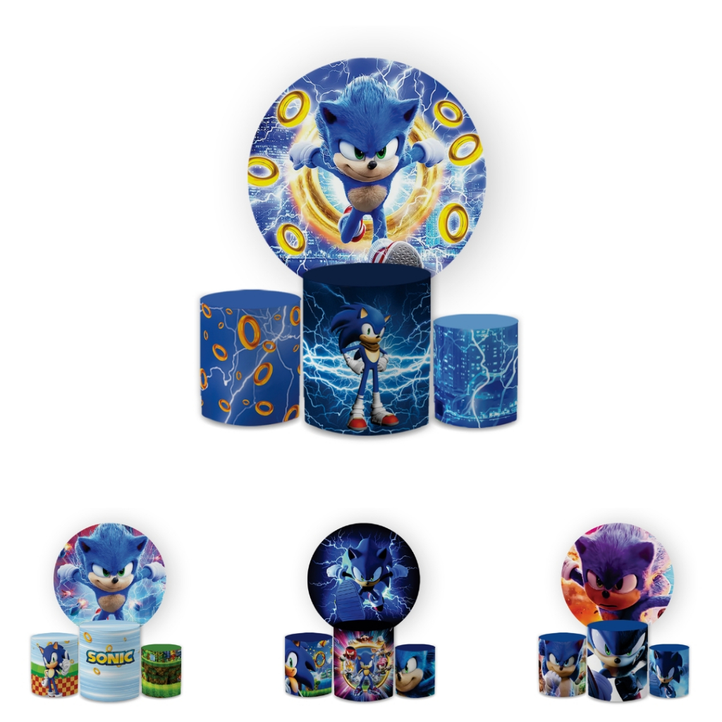 Kit Capas Festivas Para Painel e Cilindros Aniversario Decoração Lançamento S0nic Infantil Shadow