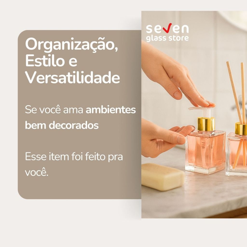 02 Fracos de Vidro Cubo 100ml Para Lavabo Com Válvula Saboneteira + Tampa Difusor Luxo + Varetas · foto 2