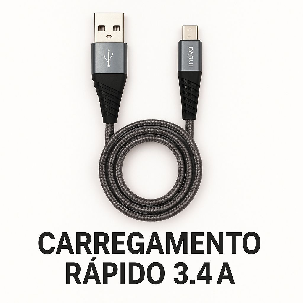 Cabo Inova V8 Micro USB 3.4 Original 1 Metro Carregamento Rápido Tecido Reforçado Cobre Puro