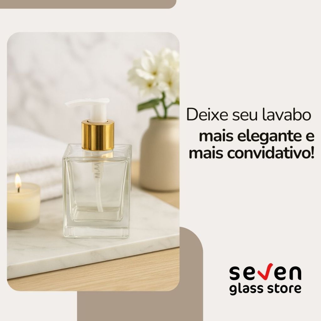 02 Frascos de Cubo 100ml Vidro P/ Sabonete Liquido Válvula Pump Saboneteira Luxo — imagem 2 de 2