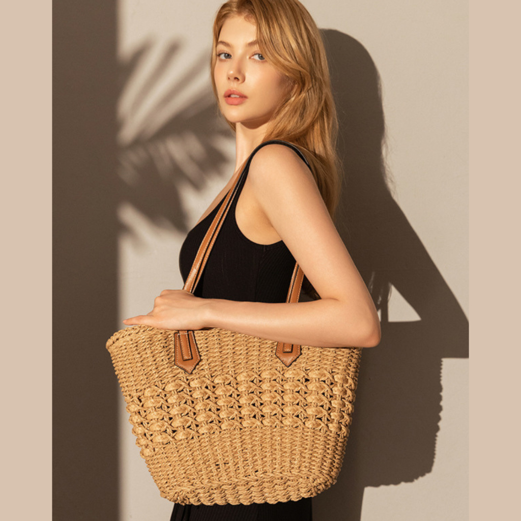 Bolsa Feminina De Palha De Praia Sacola Verão Tote Grande