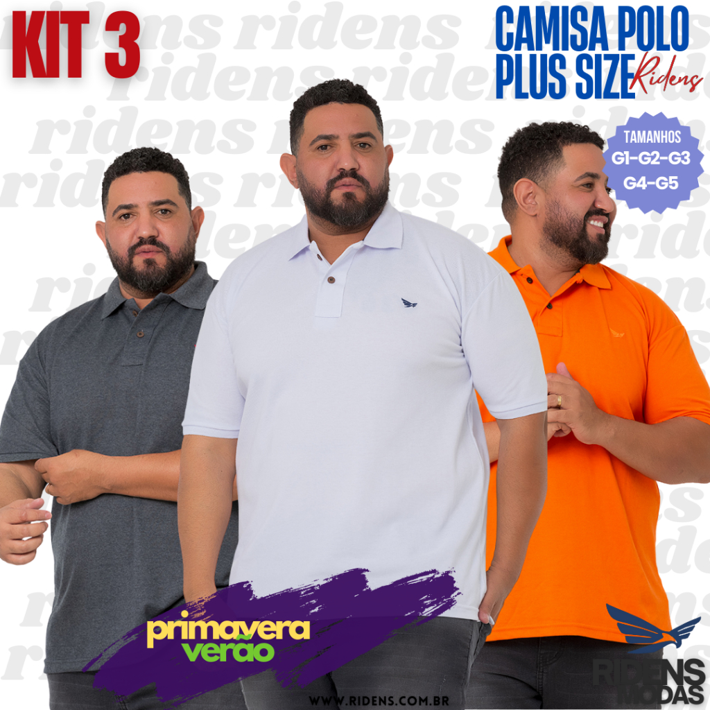 KIT 3 CAMISAS GOLA POLO MASCULINA PLUS SIZE G1 AO G5 em Oferta na Shopee
