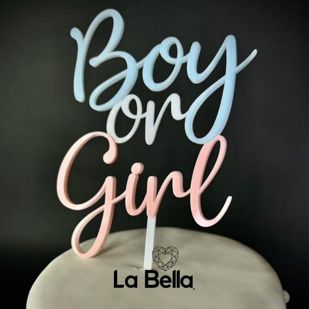 Topo de bolo Boy Or Girl para Chá Revelação Menino ou Menina acrílico espelhado