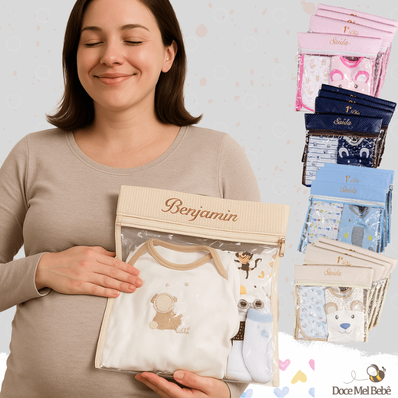 Saquinho Maternidade 4 Peças e 6 Peças Personalizado com o nome Do Bebê