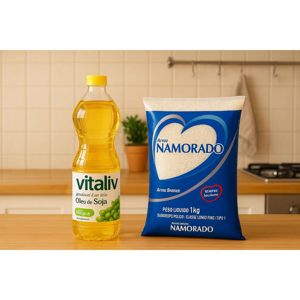 kit Arroz Branco Namorado Tipo 1 1kg  + 01  Óleo de Soja Vitaliv 900ml Validade longa
