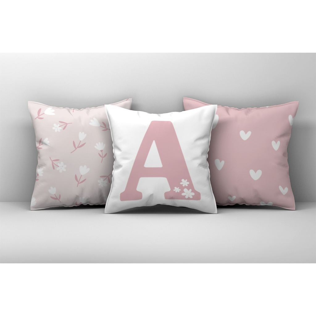 Kit 3 Capas de Almofadas Decorativas Rosa Cute Florzinha Inicial