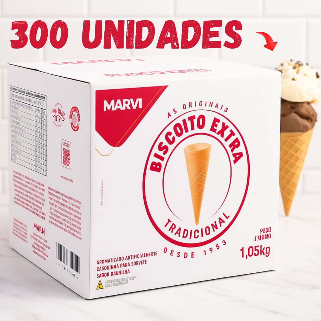 Casquinha Biscoito EXTRA Crocante Marvi Sorvete Ou Cone Caixa com 300 Unidades em Oferta na Shopee