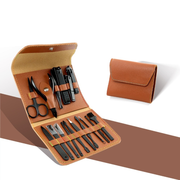 Kit Manicure 16 Peças Estojo de Couro Sintetico