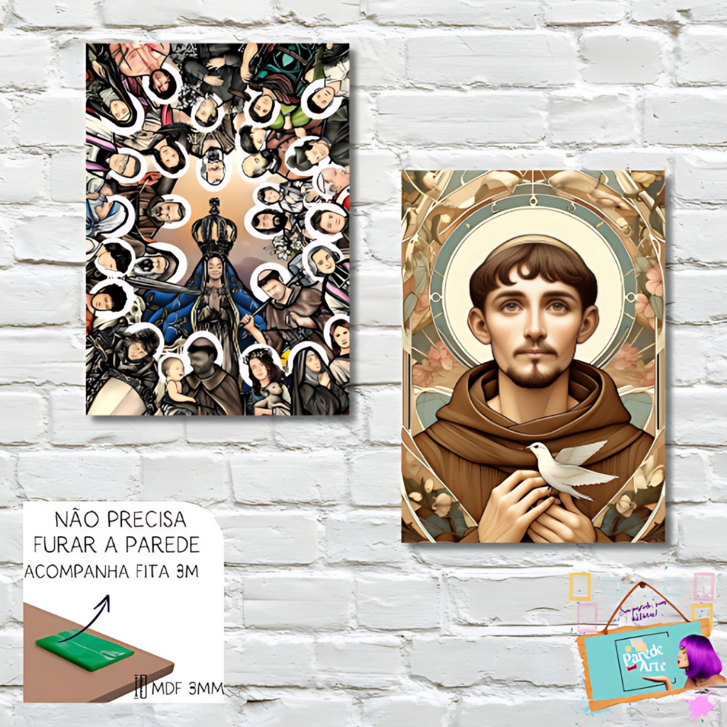 Placa Decorativa Religiosa Católica| Santos Católicos Nossa Senhora e Jesus Cristo Fé Devoção  Proteção para sua Casa