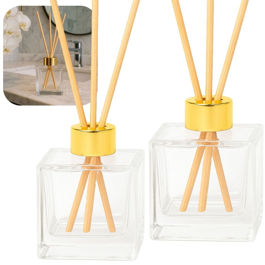 Kit 02 Frascos de Vidros Cubo 100ml C/ Tampa Para Aromatizador Difusor + Varetas em Oferta na Shopee