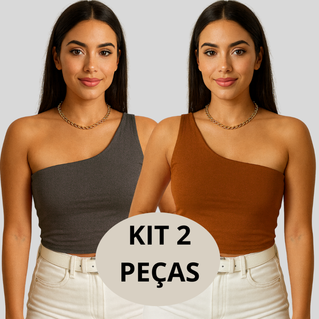 KIT 2 CROPED MULA MANCA COM FORRO DUPLO UM OMBRO SÓ LANÇAMENTO MODA ESTILOSO NULA MANGA