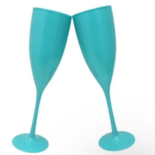 Kit  12 Taças De Champanhe Acrílica Tiffany / Azul Turquesa - 180 Ml