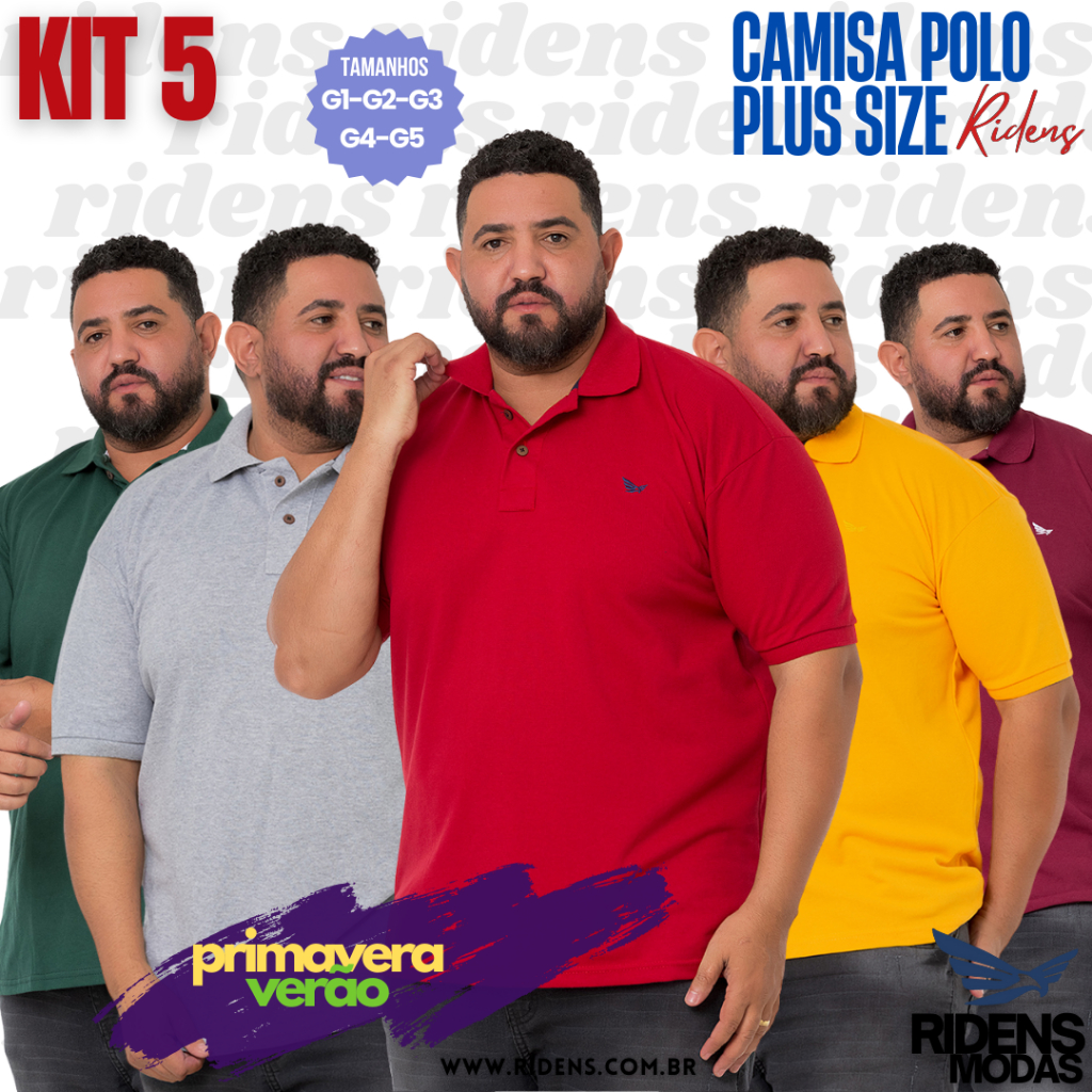 kit 5 camisa gola polo Ridens G1 G2 G3 G4 G5  plus size masculino super promoção em Oferta na Shopee