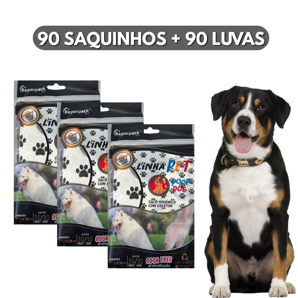 Kit Com 90 Sacos Higiênicos + 90 Luvas Poop Dog Cata Caca Cachorro Gato Pet Coletor