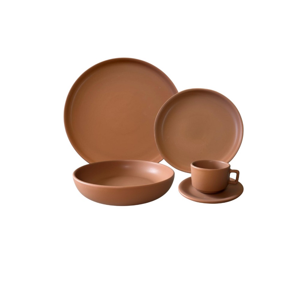 Aparelho de Jantar Marrom Avelã Cerâmica Matte 20-30 peças