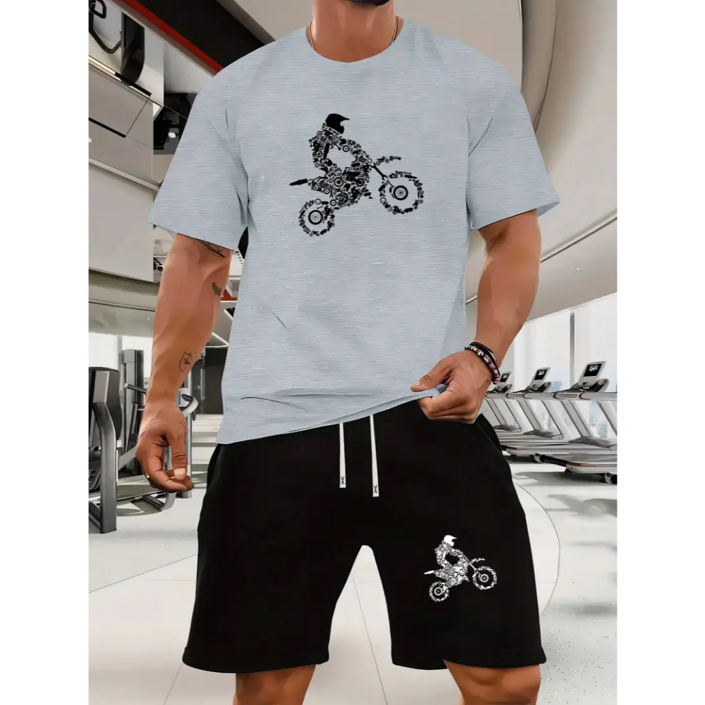 KIT SHORT MOLETOM+CAMISETA ALGODÃO PREMIUM MOTO CROSS ESPORTIVO E ESTILOSO