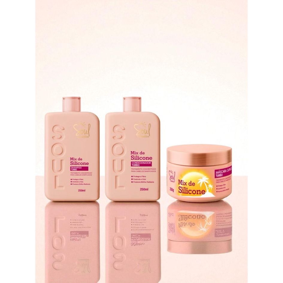 Kit Capilar Feminino 3 Itens Mix De Silicone Soul Cosmeticos Shampoo Condicionador E Mascara Capilar Mix Turbo Capilar