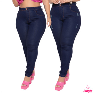 Calça Jeans plus size Feminino, levanta bumbum, cintura alta, KIT com 2 peças em Oferta na Shopee