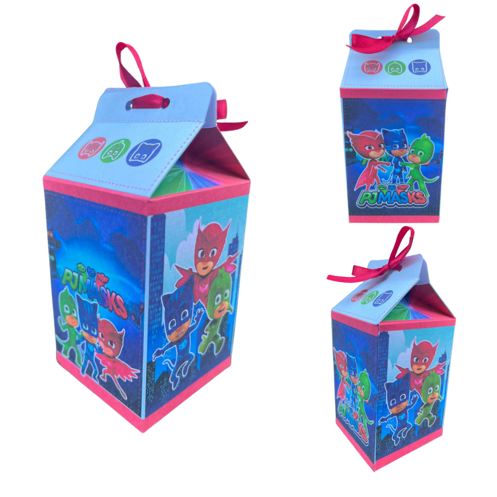 Kit Caixa Milk PJ MASKS + Fita Cetim Aniversário - Lembrancinha PJMASKS
