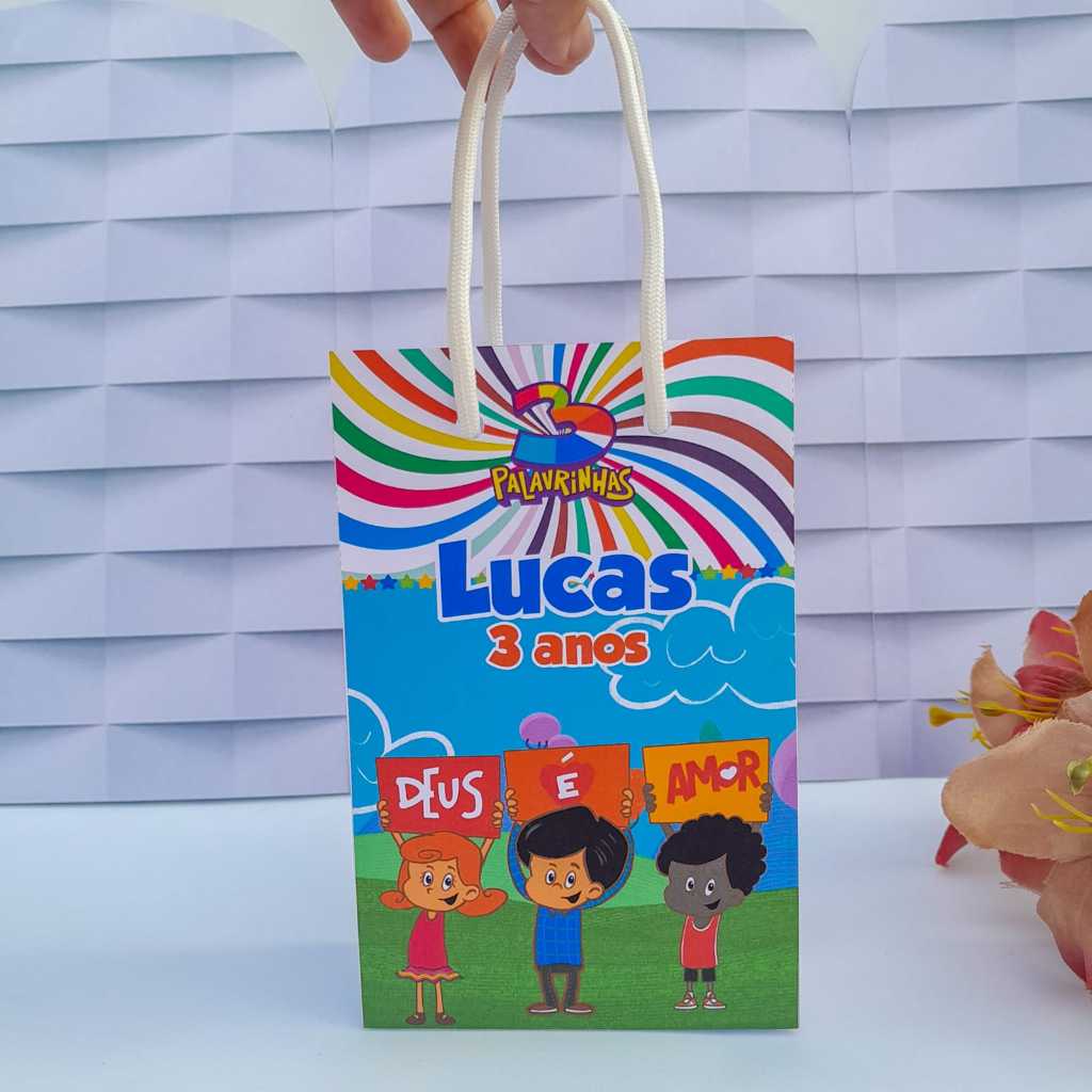 Sacolinha Personalizada 3 Palavrinhas Menino/Lembrancinha de Festa 3 Palavrinhas