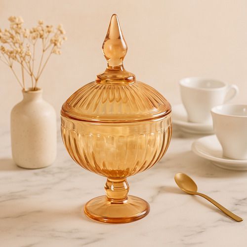 Bomboniere Dejá Vu Ambar de Vidro  Com Tampa 400 ml Luxo Decoração Festa Wincy