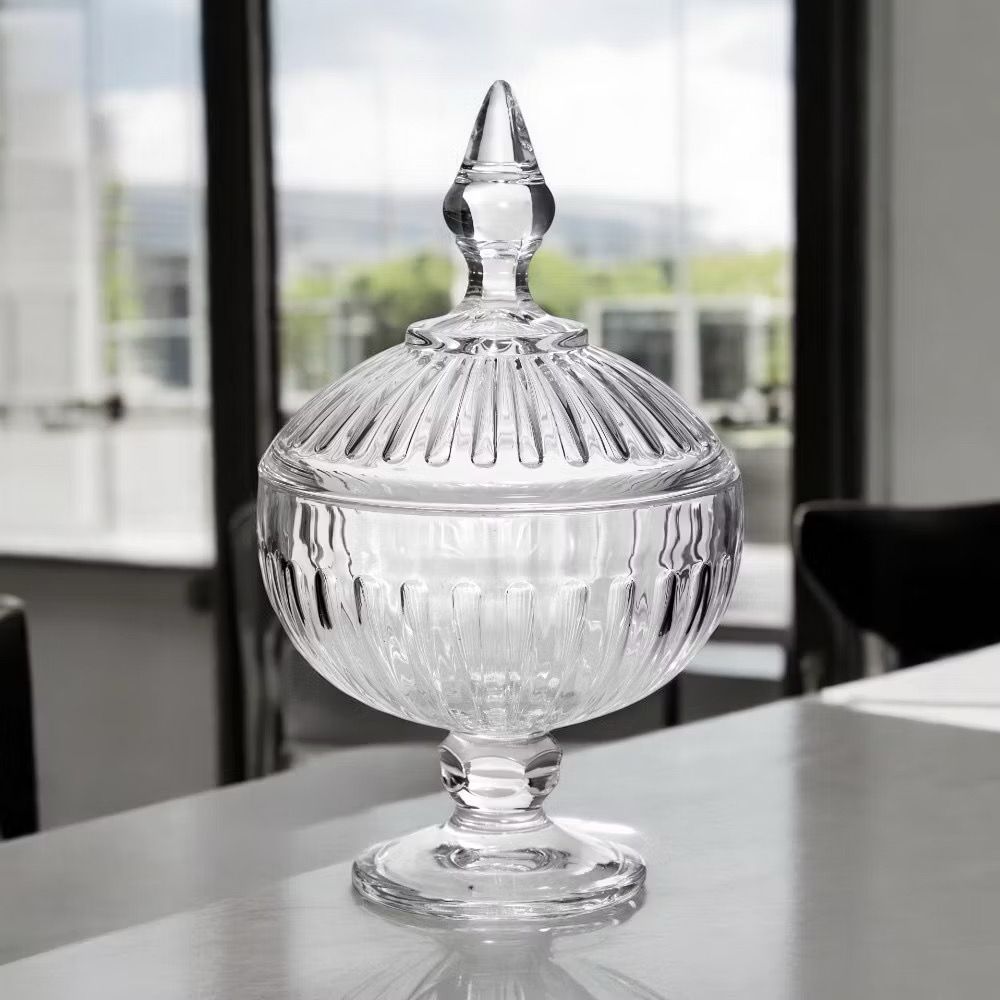 Bomboniere Dejá Vu de Vidro Transparente Com Tampa 400 ml Luxo Decoração Festas Wincy