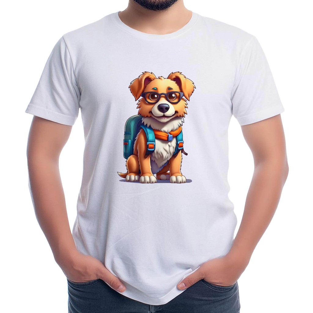 Camiseta personalizada Cachorro cachorrinho de óculos e mochila nerd - Cod A550