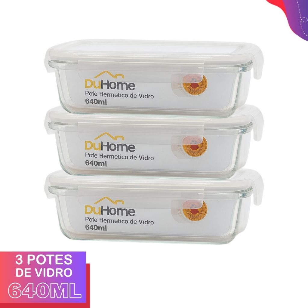Conjunto Potes de Vidro Hermético 640ml/370ml Pote de Marmita Vidro Casa Cozinha Tampa com Trava em Oferta na Shopee