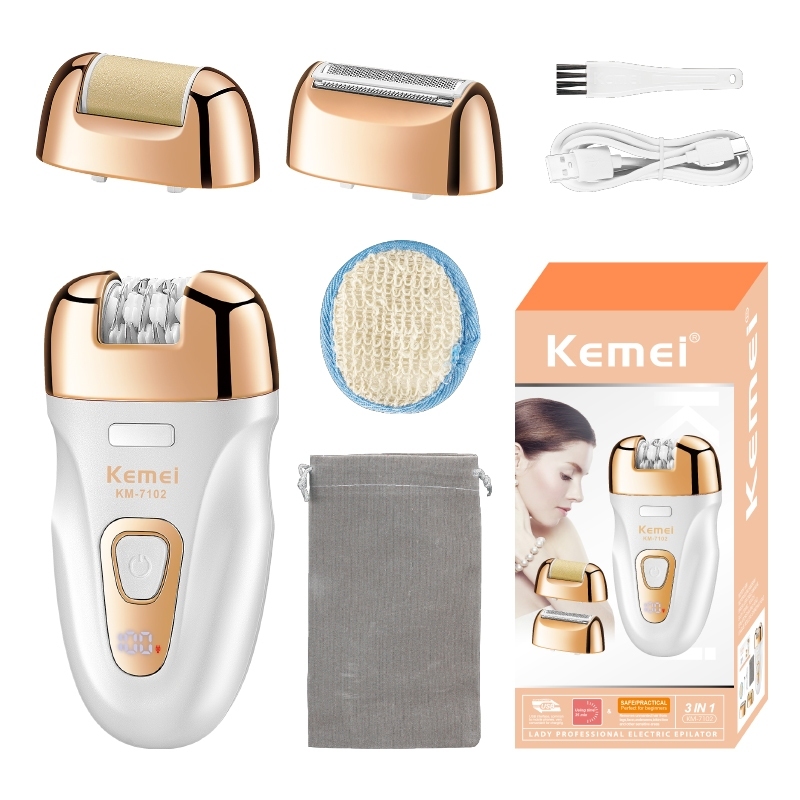 Aparelho Depilador Feminino Recarregável Aparador De Pelos Facial Corporal 3 em1 Kemei KM-7102 em Oferta na Shopee