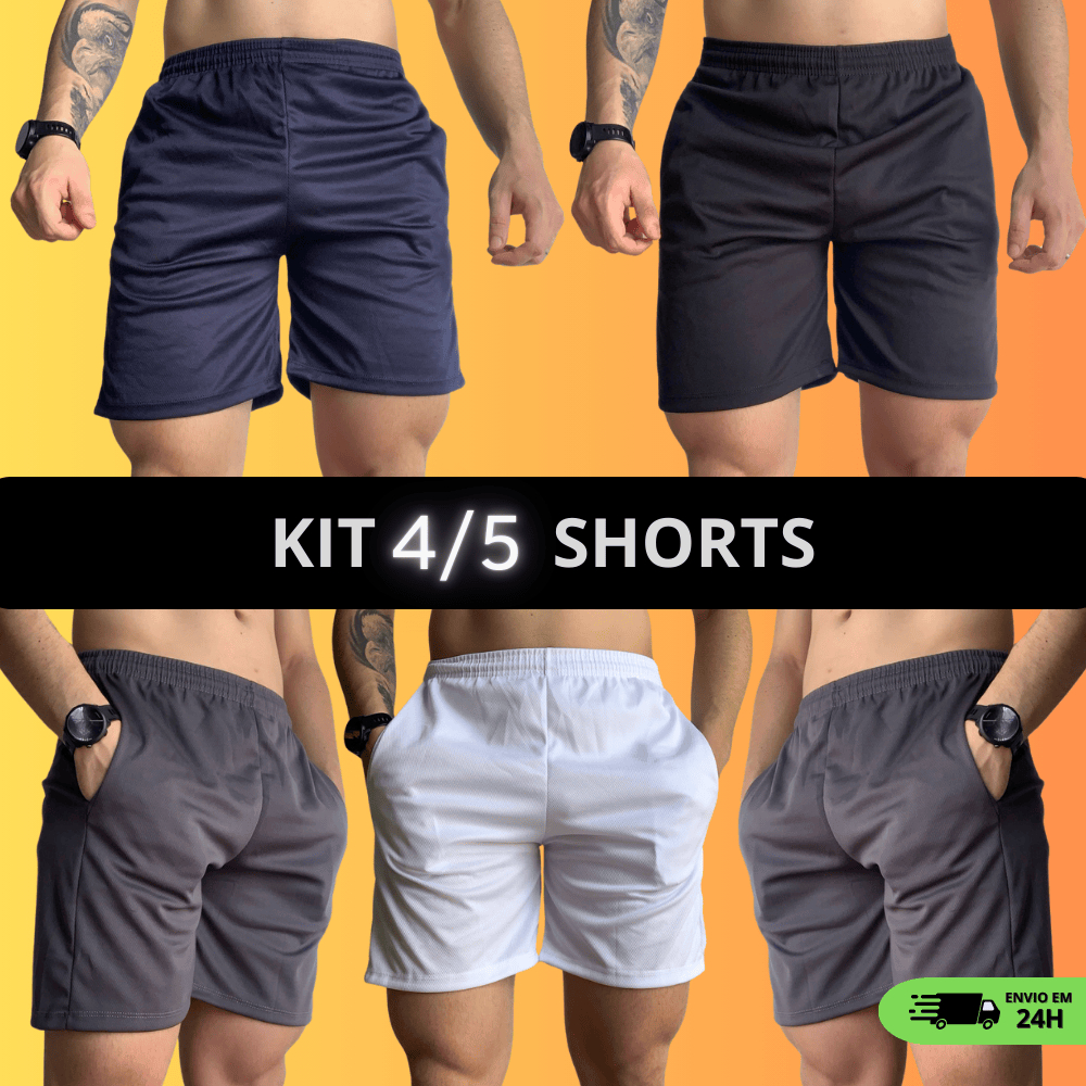 Kit 4 e 5 Shorts Masculino Academia Dry Fit Bermuda Masculina Elastano Treino Corrida Malha Leve