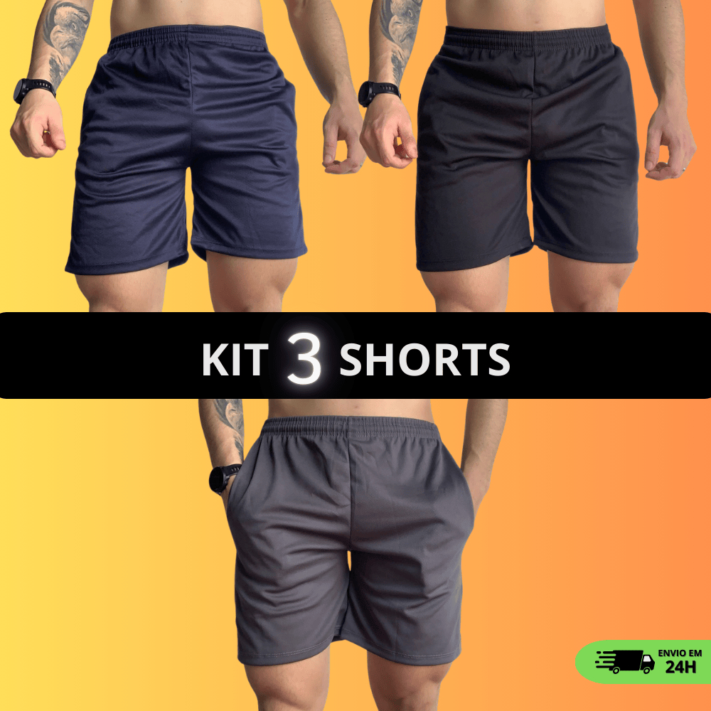Kit 3 Shorts Dry Fit Masculino Academia Corrida Treino Bermuda Esportiva Elastano Leve Confortável em Oferta na Shopee