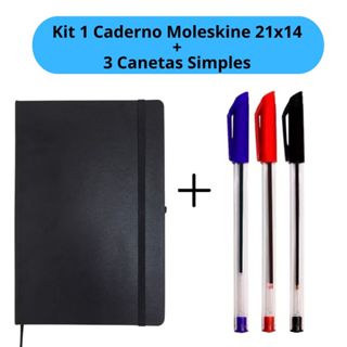 Kit Caderno Moleskine 21x14cm + 3 Canetas Simple Vermelha Preto Azul Espiral Escolar em Oferta na Shopee