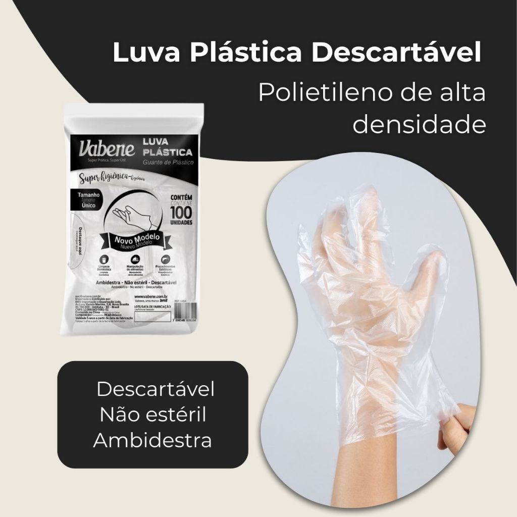 Luva Plástica Descartável Polietileno 100un Tamanho Único em Oferta na Shopee
