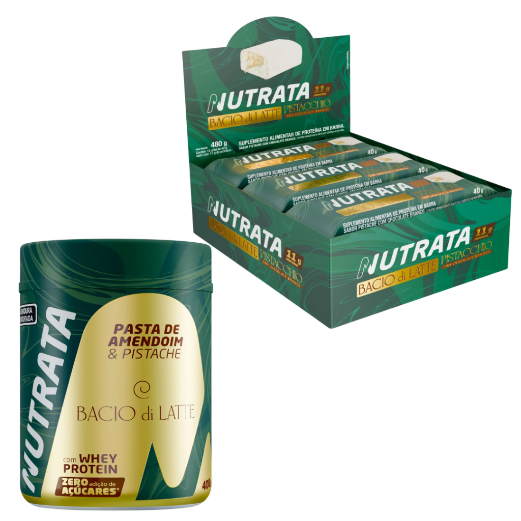 Kit Pasta de Amendoim Pistache Bacio Di Latte 400g + Display Pistacchio 12 un - NUTRATA em Oferta na Shopee