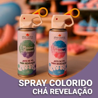 Spray Colorido Chá Revelação Em Pó Lavável Com Jato De 8 Segundos E Atóxico Silver Festas