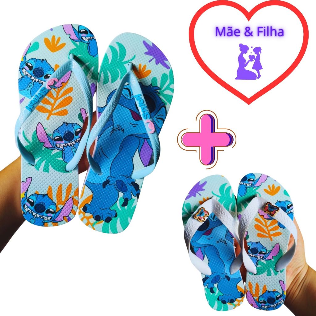 kit chinelo mãe e filha chinelos infantil menina sandália de dedo Chinela Feminina Lilo Stitch