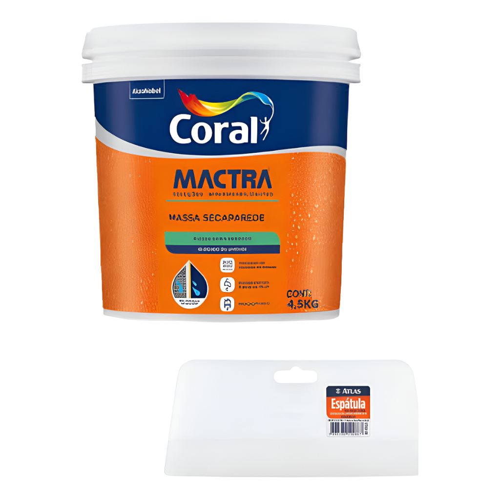 Massa Seca Parede Reparo De Parede Com Umidade Mactra 4,5kg + Espatula 20cm x 8,8cm