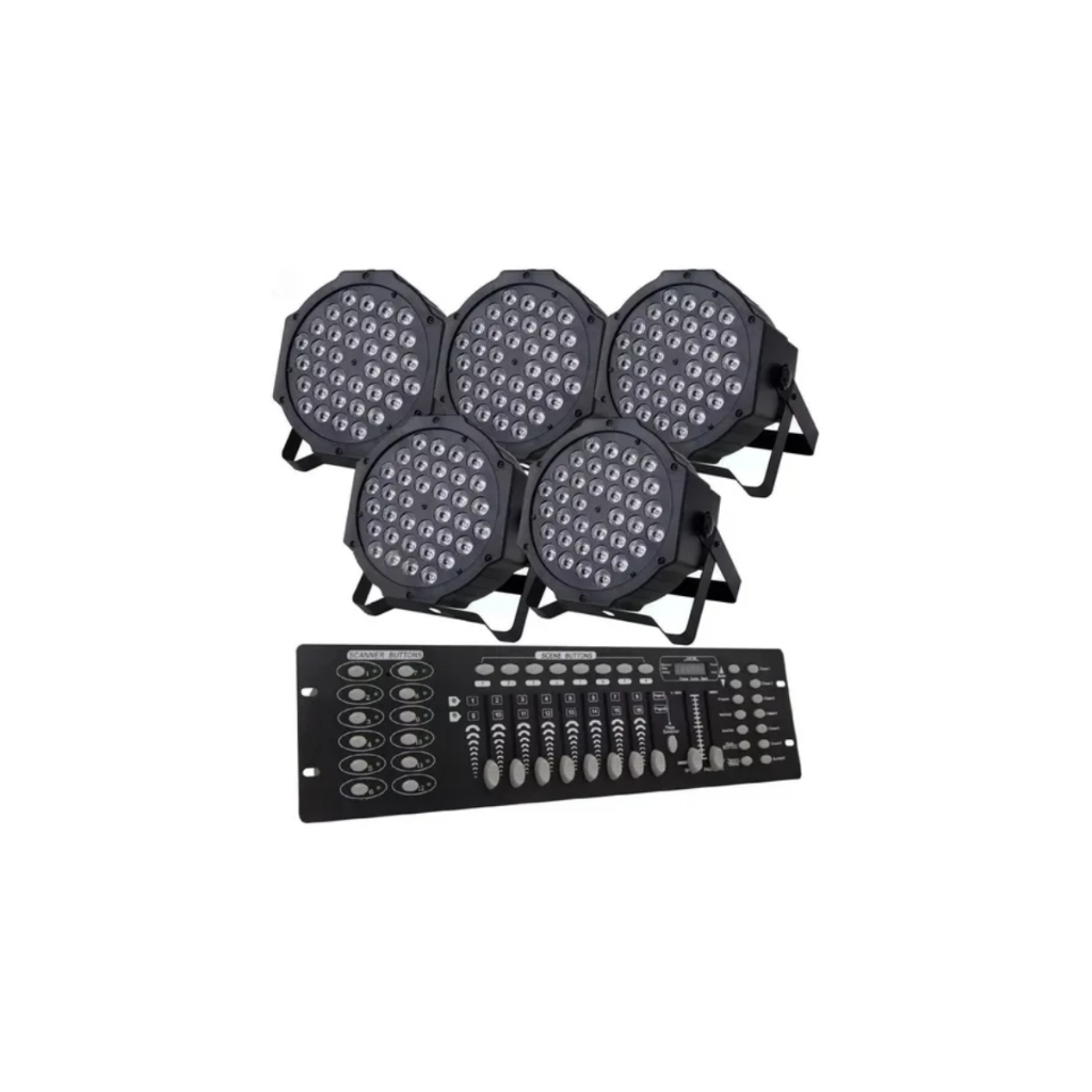 5 Canhão Refletor Led Rgbw 36 Leds Dmx Slim + Mesa Dmx 8/16