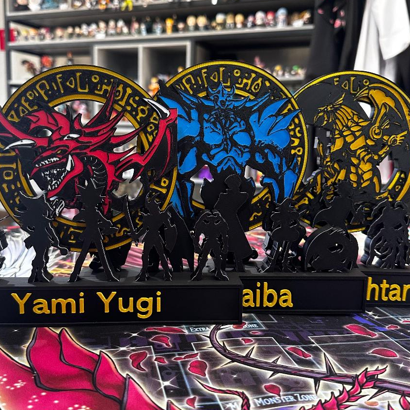 Kit 3 Deuses Egípcios 20cm 3D Quadro Decorativo Yugi Slifer Kaibe Obelisco Marik Dragão Alado de Rá