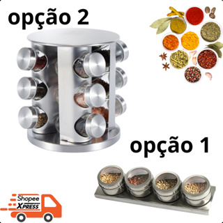 Porta Tempero 12 Peças Giratório 360° em Vidro e  Inox ou 4 Potes Magnético Imã De Geladeira X-MATTE em Oferta na Shopee